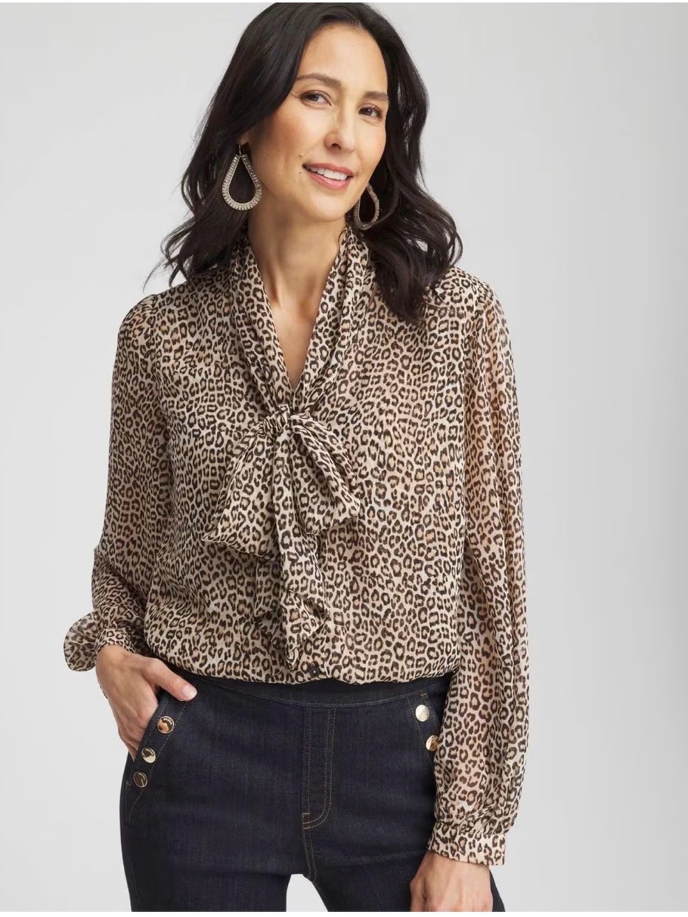 NWT Chico’s Leopard Print Bow Blouse